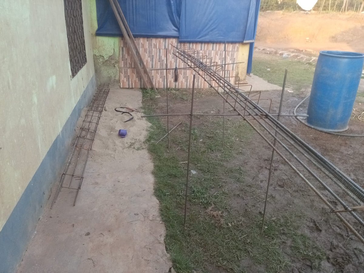 Rebar framework being prepared for the water tower construction